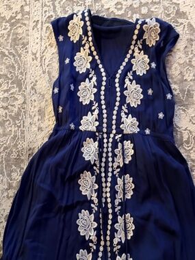 Royal Blue Dress with White Floral Accents
